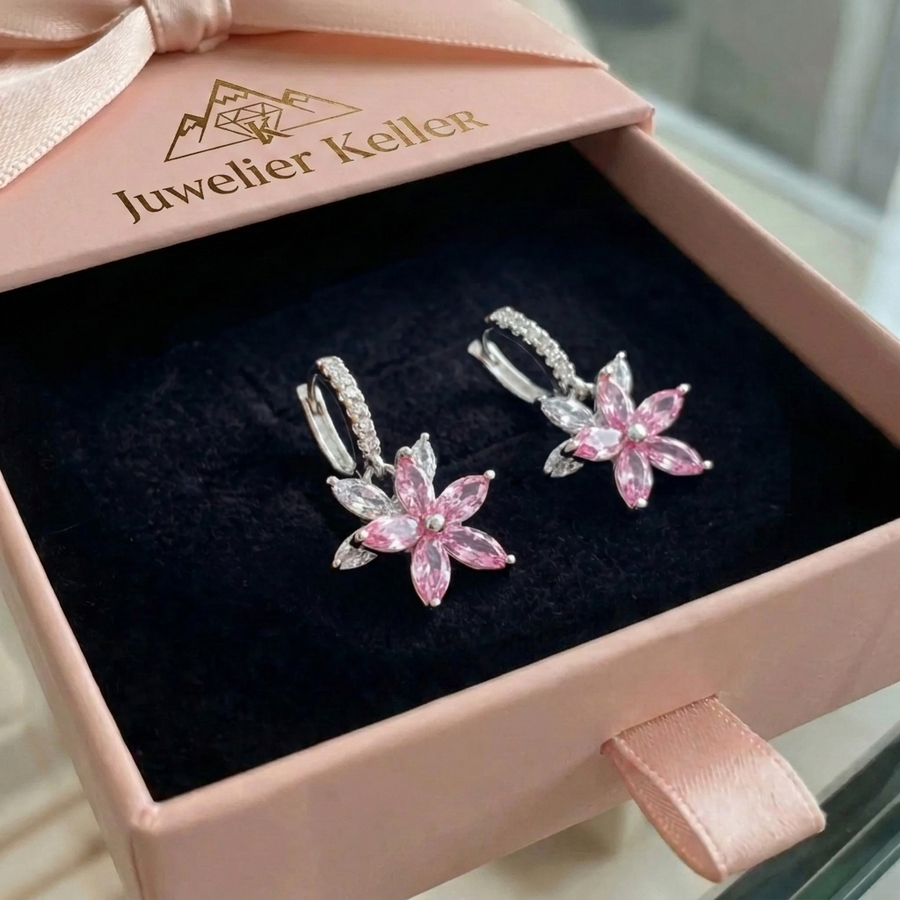 Amara Blütenohrringe in Rosa | Weissgold
