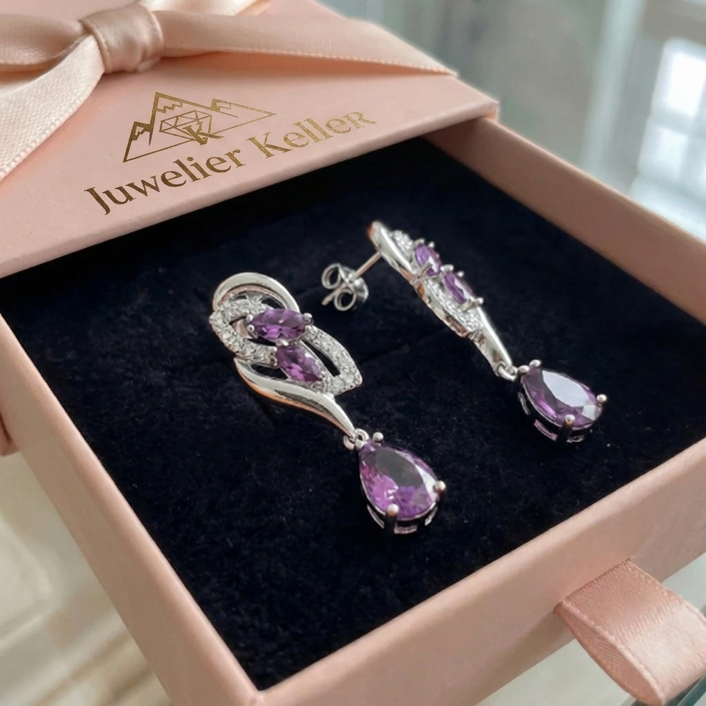 Amethyst Schimmer Tropfenohrringe | Weissgold