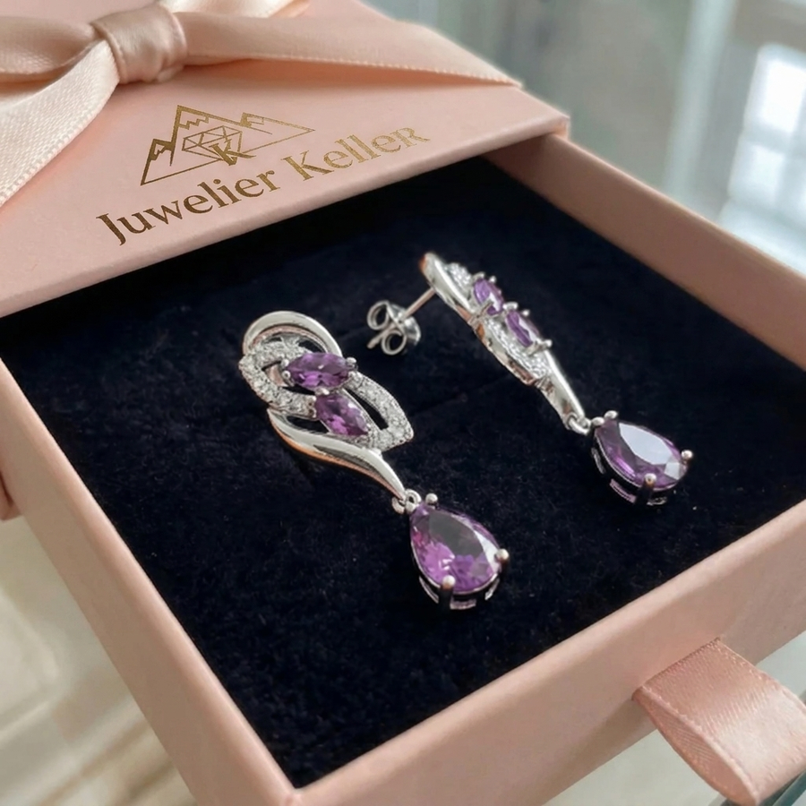 Amethyst Schimmer Tropfenohrringe | Weissgold