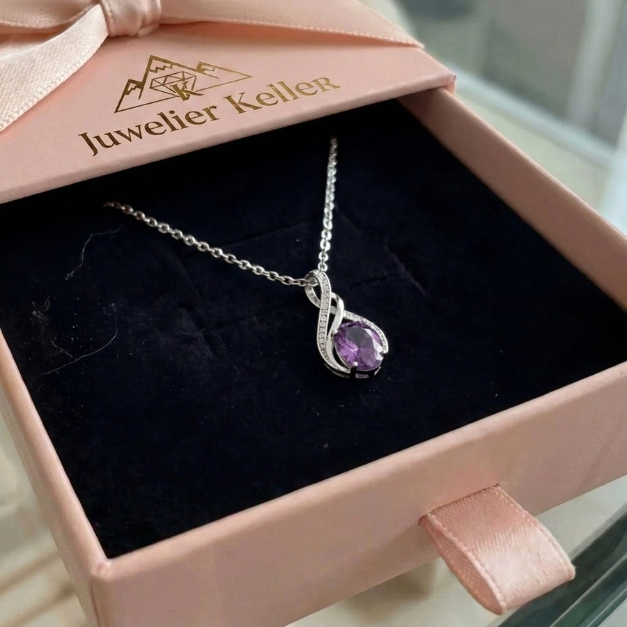 Amethyst Unendlichkeits-Pavé-Halskette | Weissgold