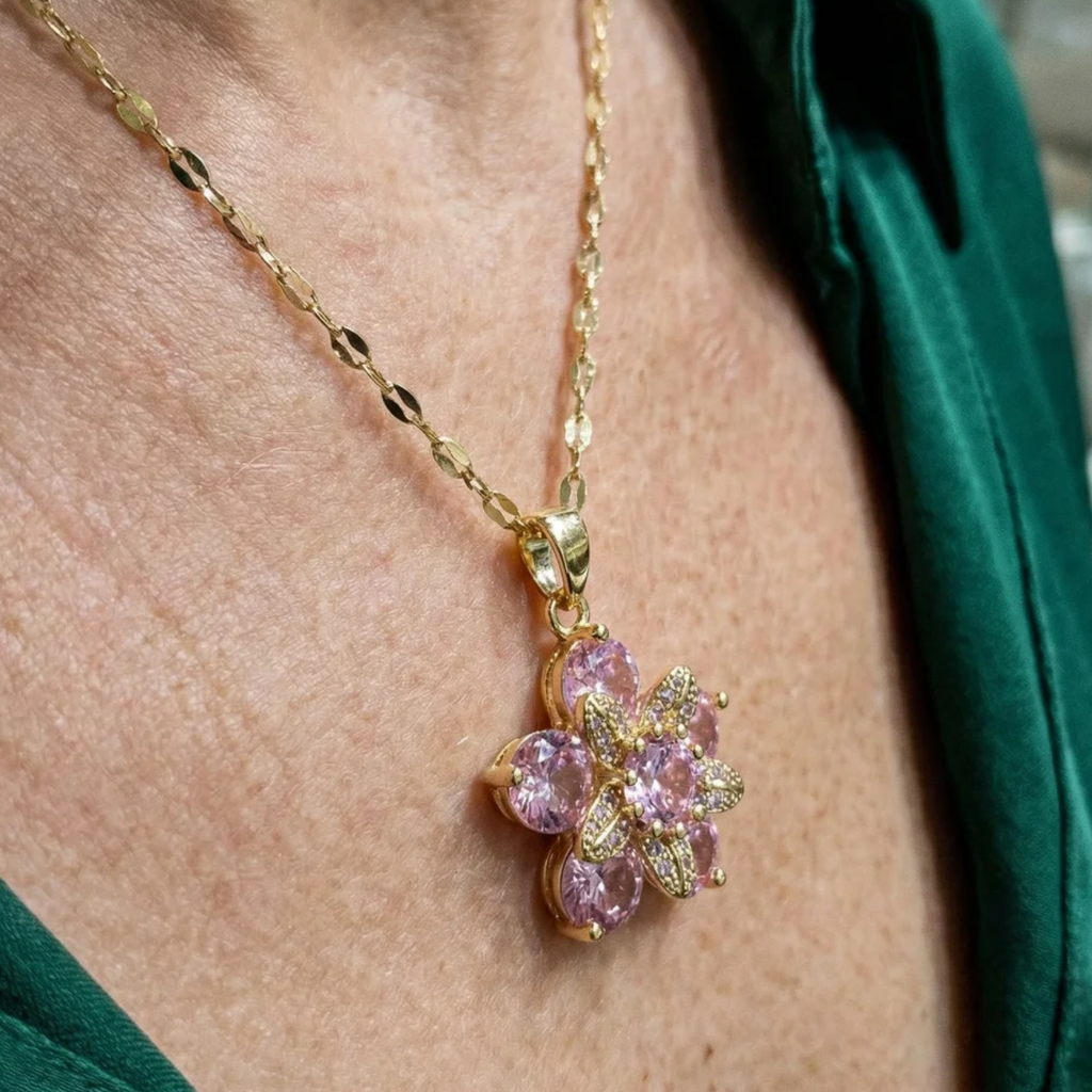 Amorea Blumenkette in Rosa | Gold