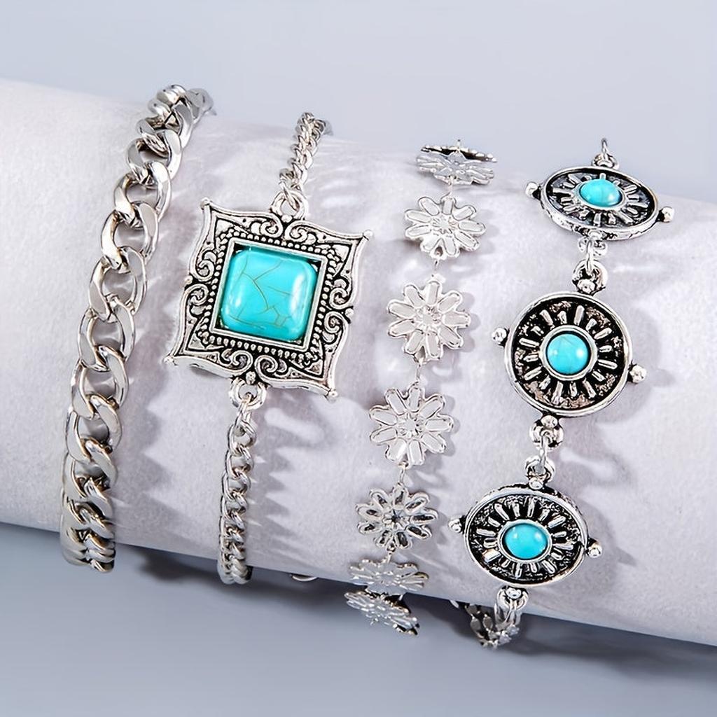 Armband-Set aus Regenbogenstein | Weissgold