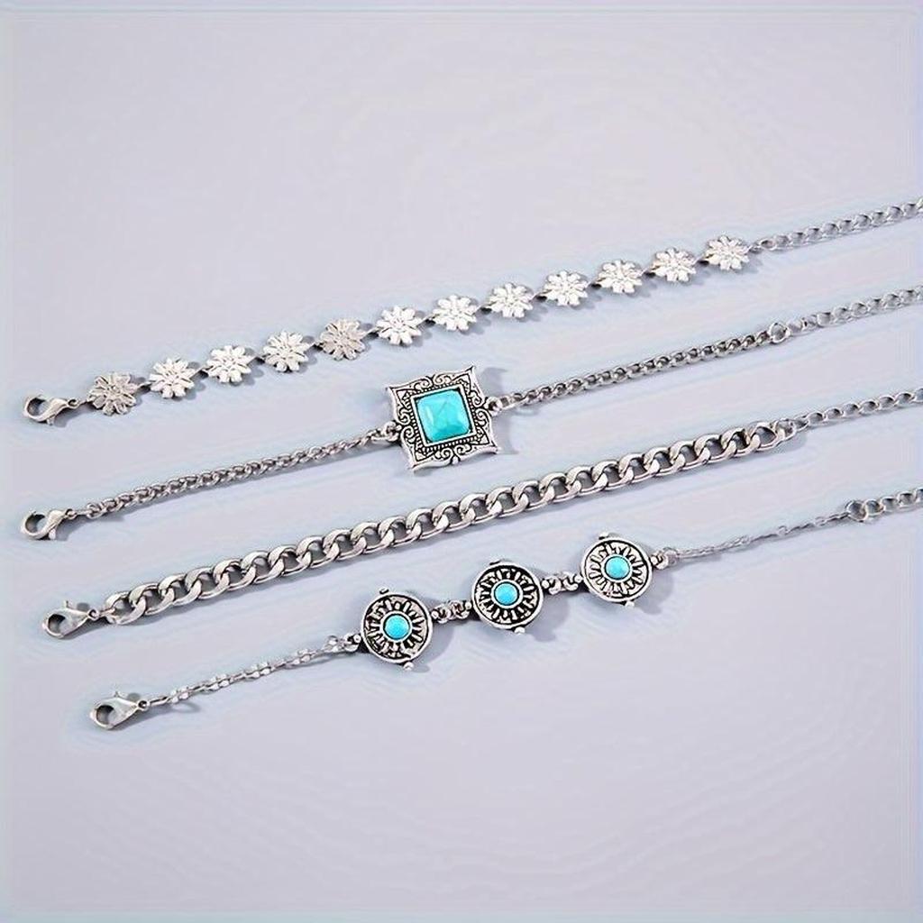 Armband-Set aus Regenbogenstein | Weissgold