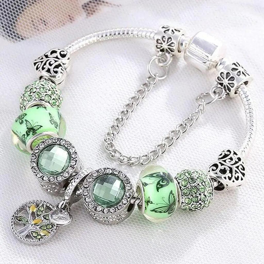 Armband in Weissgold und grünem Kristall