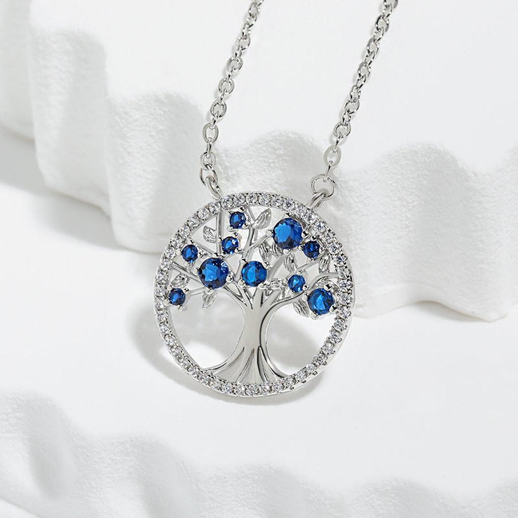 Baum des Lebens Saphir Halskette | Weissgold