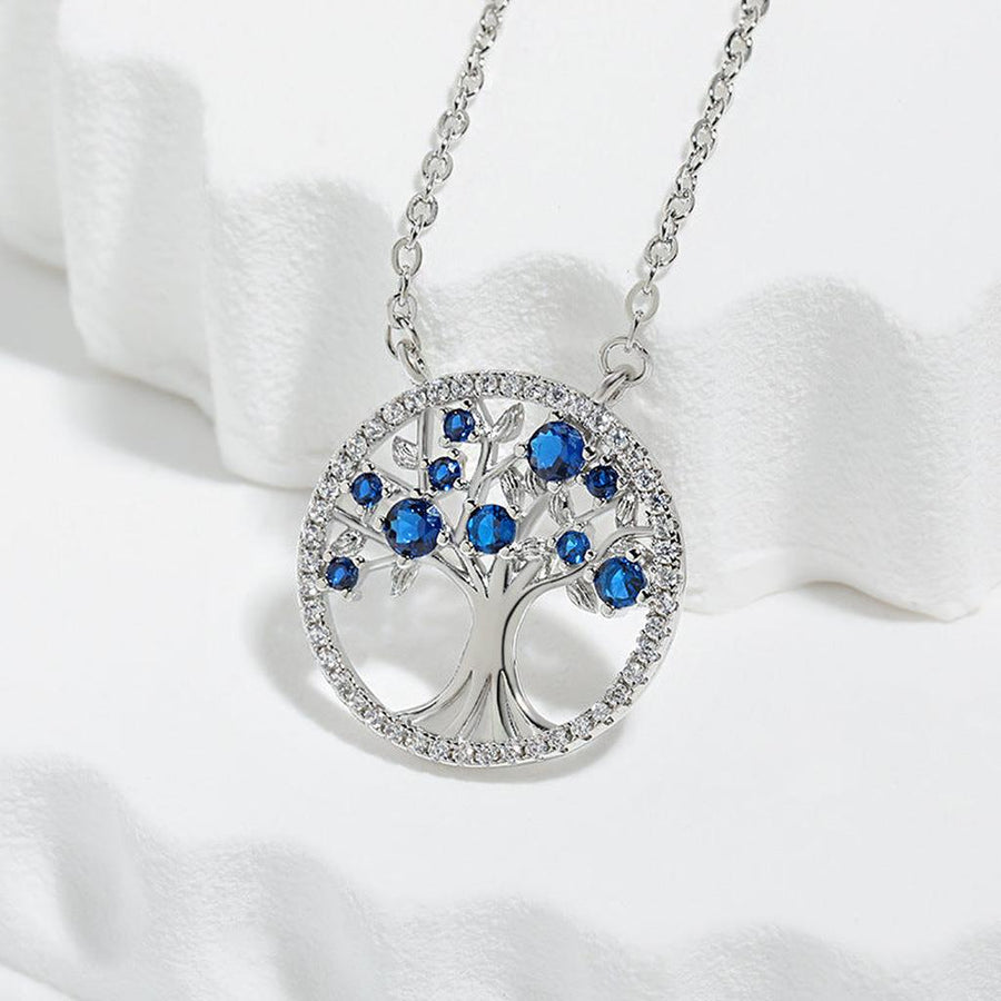 Baum des Lebens Saphir Halskette | Weissgold