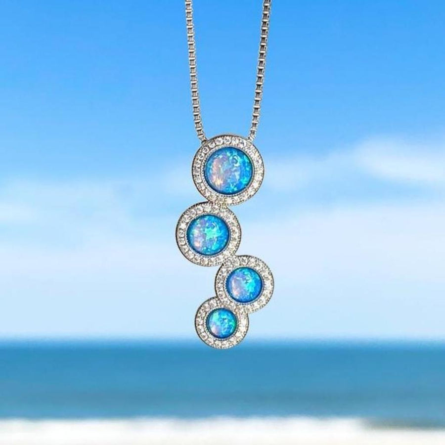 Brillant-Halskette mit Opal in Weissgold