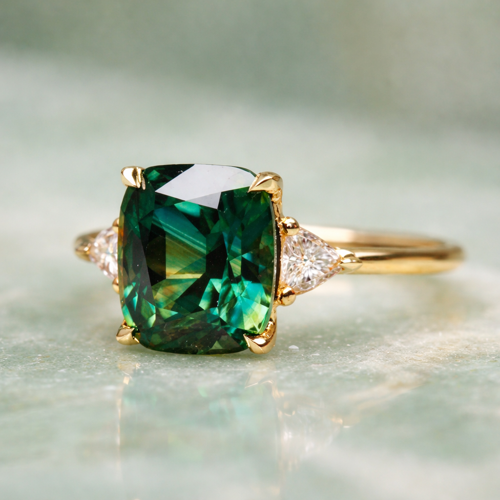 Eleganter quadratischer Ring mit Smaragd