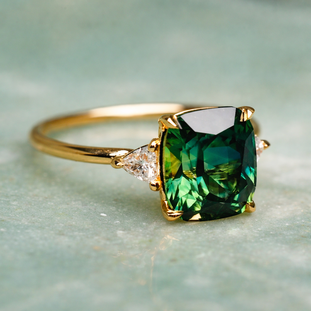 Eleganter quadratischer Ring mit Smaragd