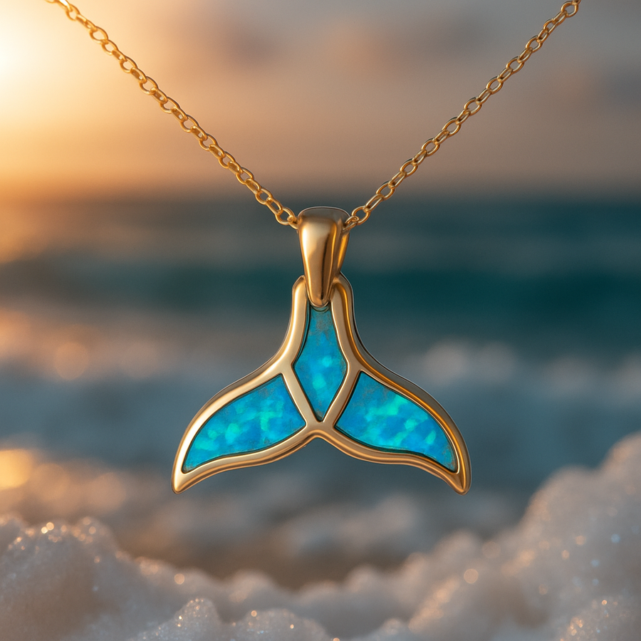 Halskette mit Delfinschwanz und blauem Opal