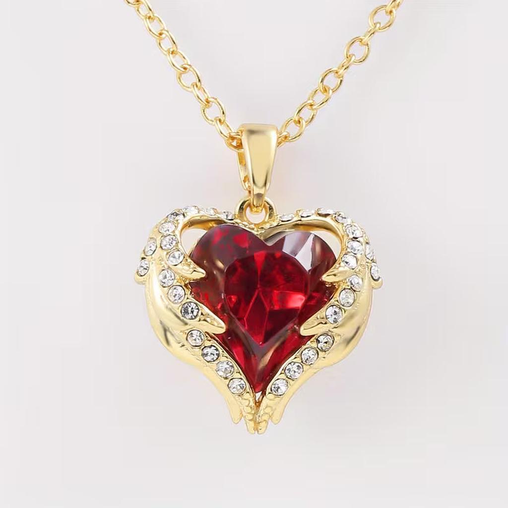 Halskette mit Rubin Herz Engel | Gold