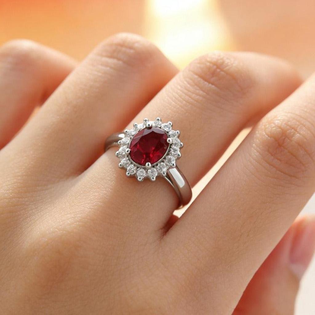 Klassischer Ring mit Rubin und Weissgold-Rand