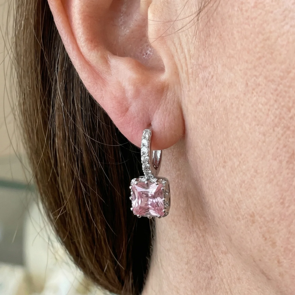 Kleine Creolen Rosa Strahlen | Weissgold