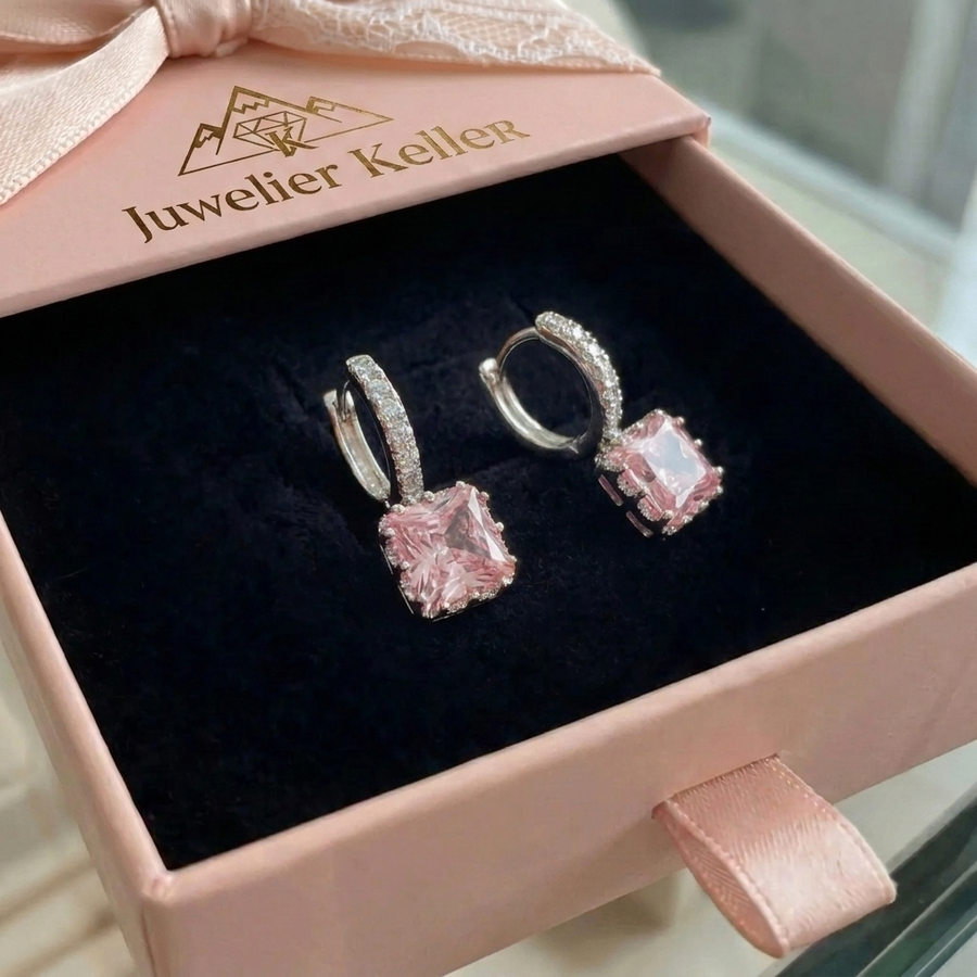 Kleine Creolen Rosa Strahlen | Weissgold