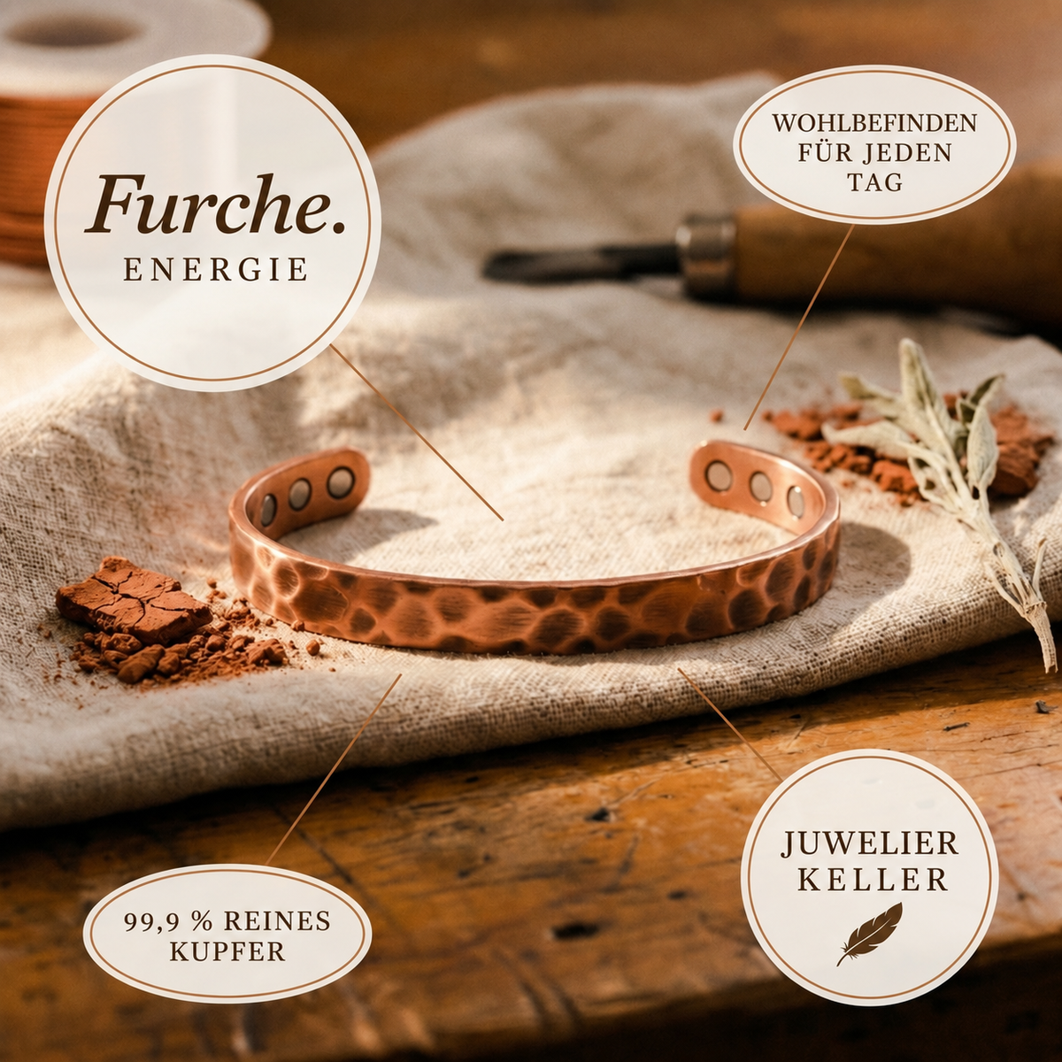 Kupferarmband Furche
