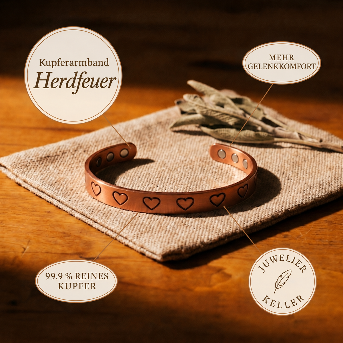 Kupferarmband Herdfeuer