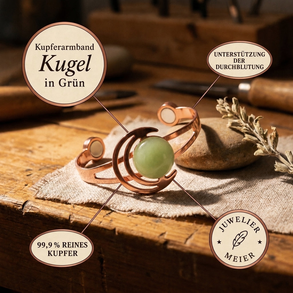 Kupferarmband Kugel in Grün