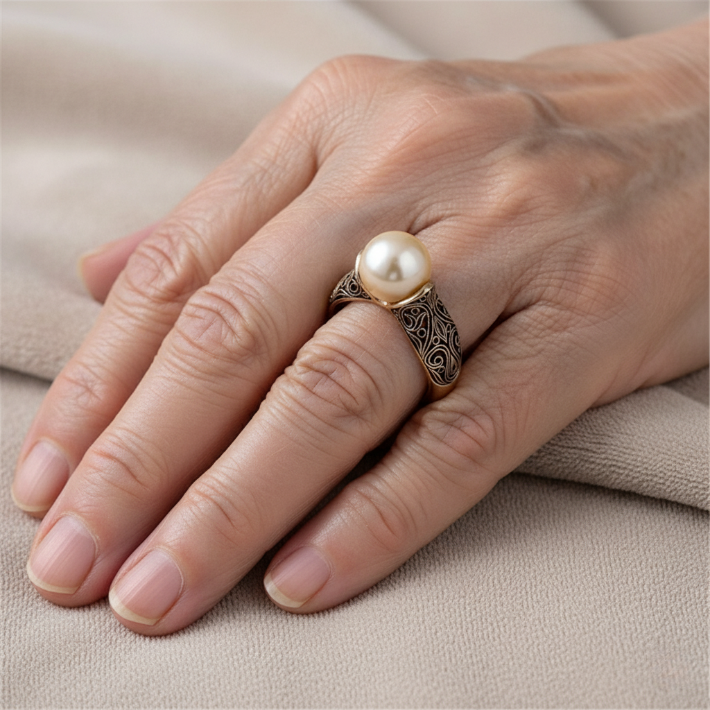 Retro-Goldring mit Perle