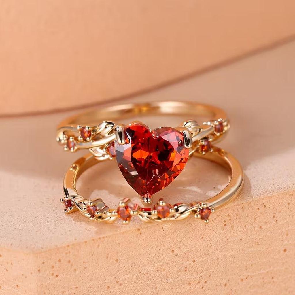 Ring-Set Rote Ranke mit Herzakzent | Gold