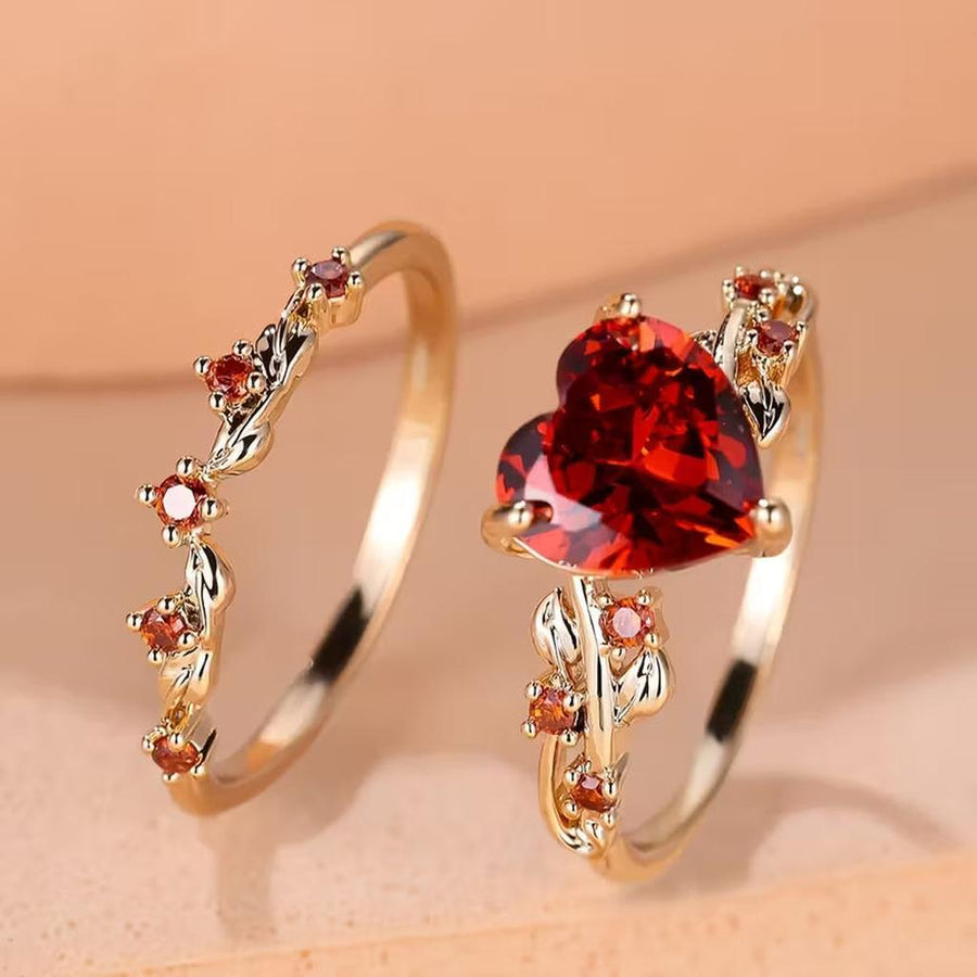 Ring-Set Rote Ranke mit Herzakzent | Gold