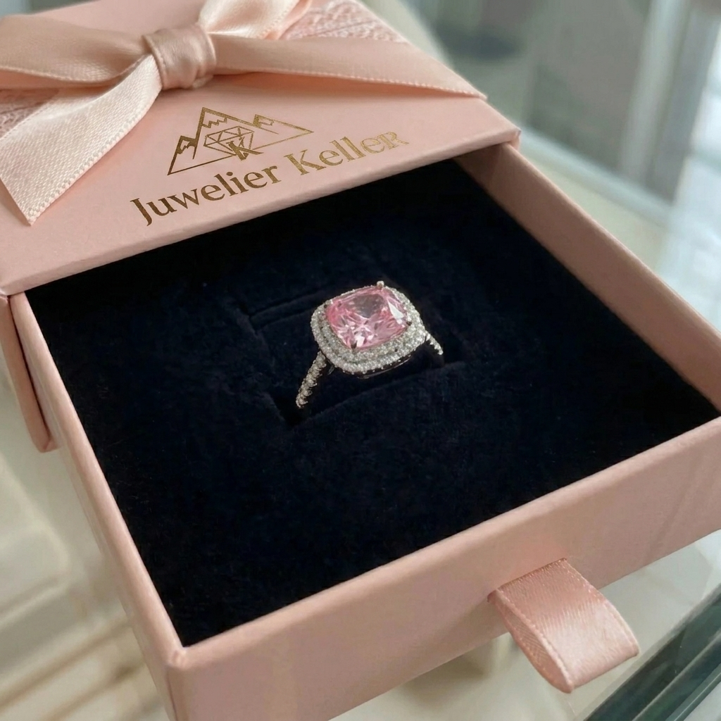 Ring im Kissenschliff mit rosa Saphir | Weissgold