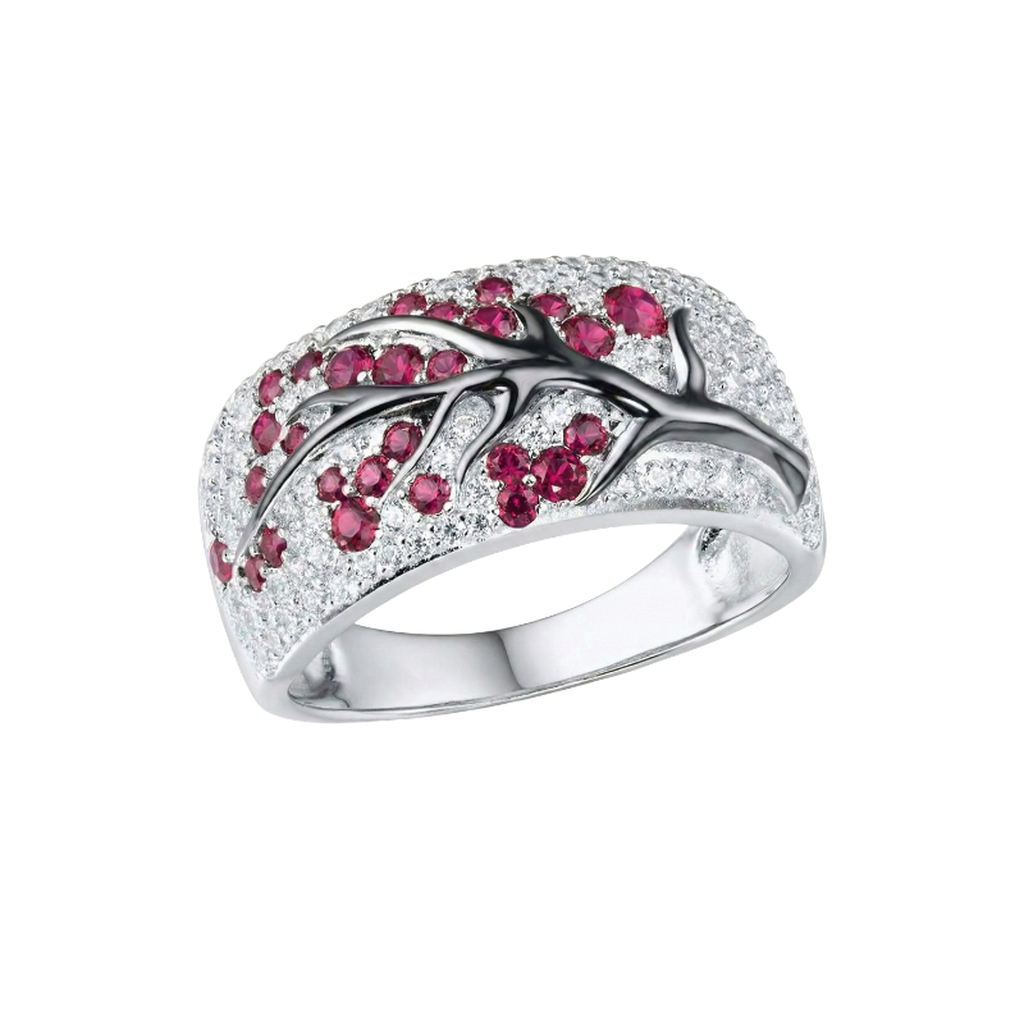Ring mit Rubin und Blumen | Weissgold