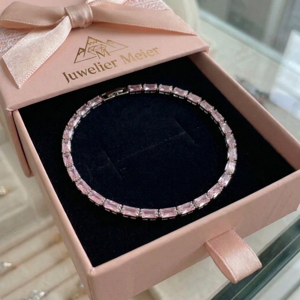 Rosa-Saphir-Prisma-Tennisarmband | Weissgold