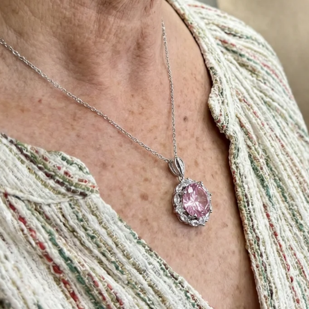 Rosen-Halo-Halskette in Rosa | Weissgold