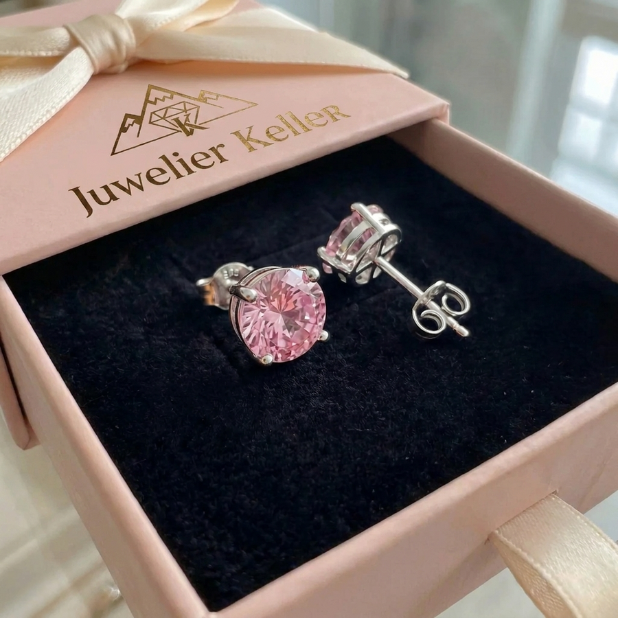 Runde Ohrringe aus rosa Saphir | Weissgold