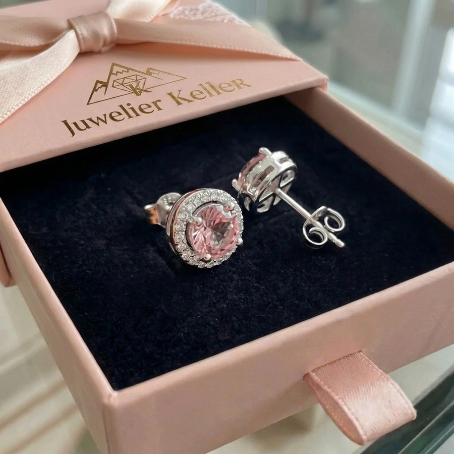 Runde Pavé-Ohrstecker in Rosa | Weissgold