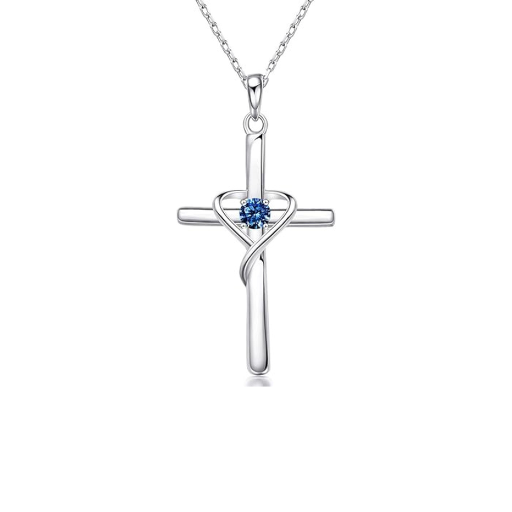 Saphir Kreuz Halskette | Weissgold