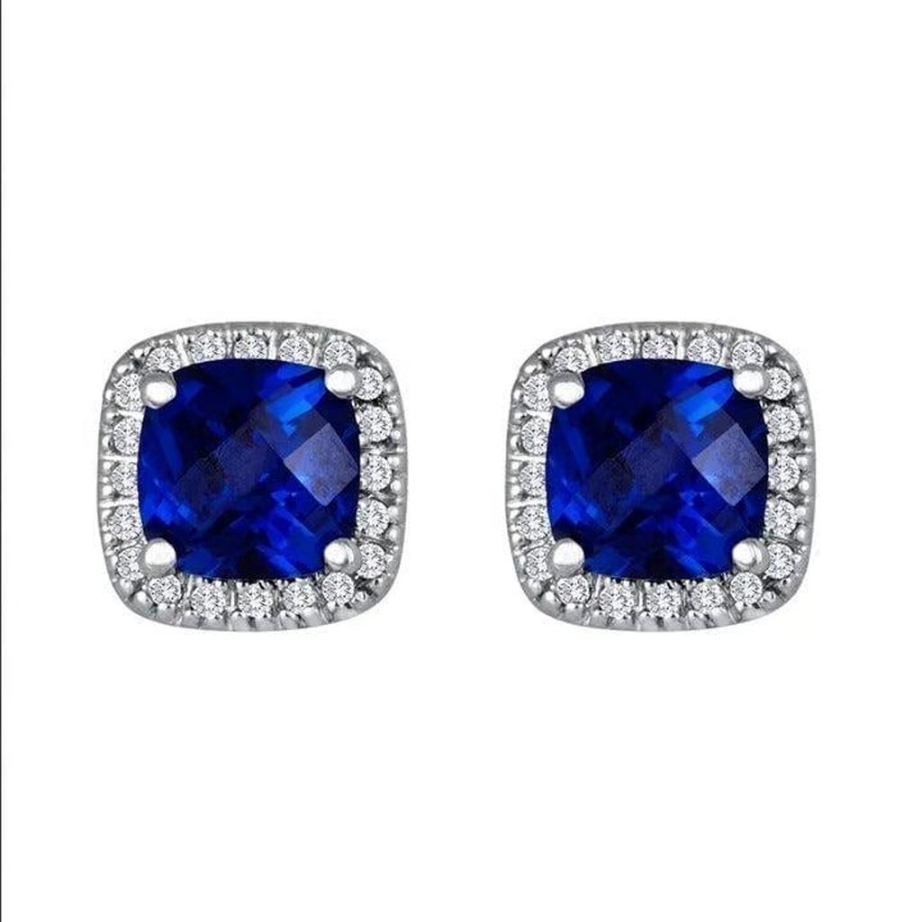 Saphir Quadrat Steckerohrringe | Weissgold