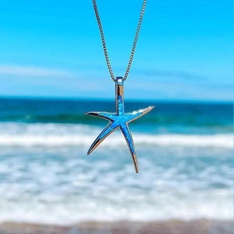 Sternen-Anhänger mit Opal in Blau und Weissgold