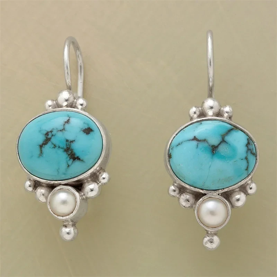 Vintage-Ohrringe mit blauem Stein und Margeriten