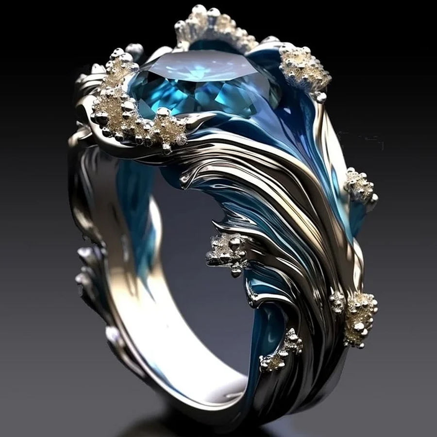 Vintage-Ring Rhodos mit Ozeanwellen