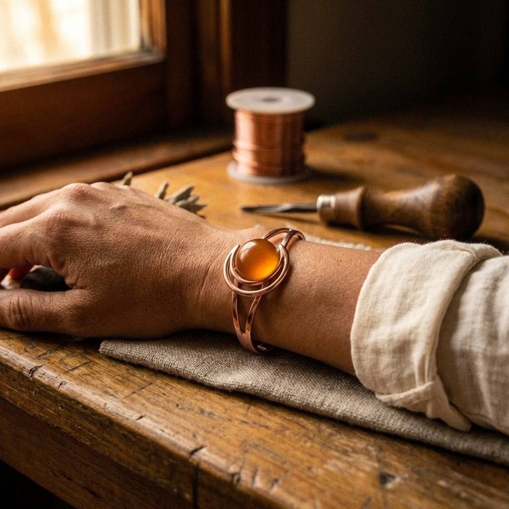 Kupferarmband Kugel in Orange