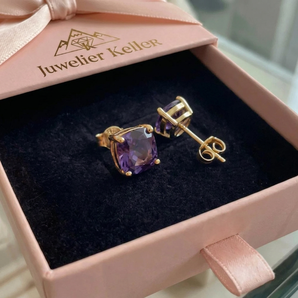 Quadratische Amethyst-Ohrringe | Gold