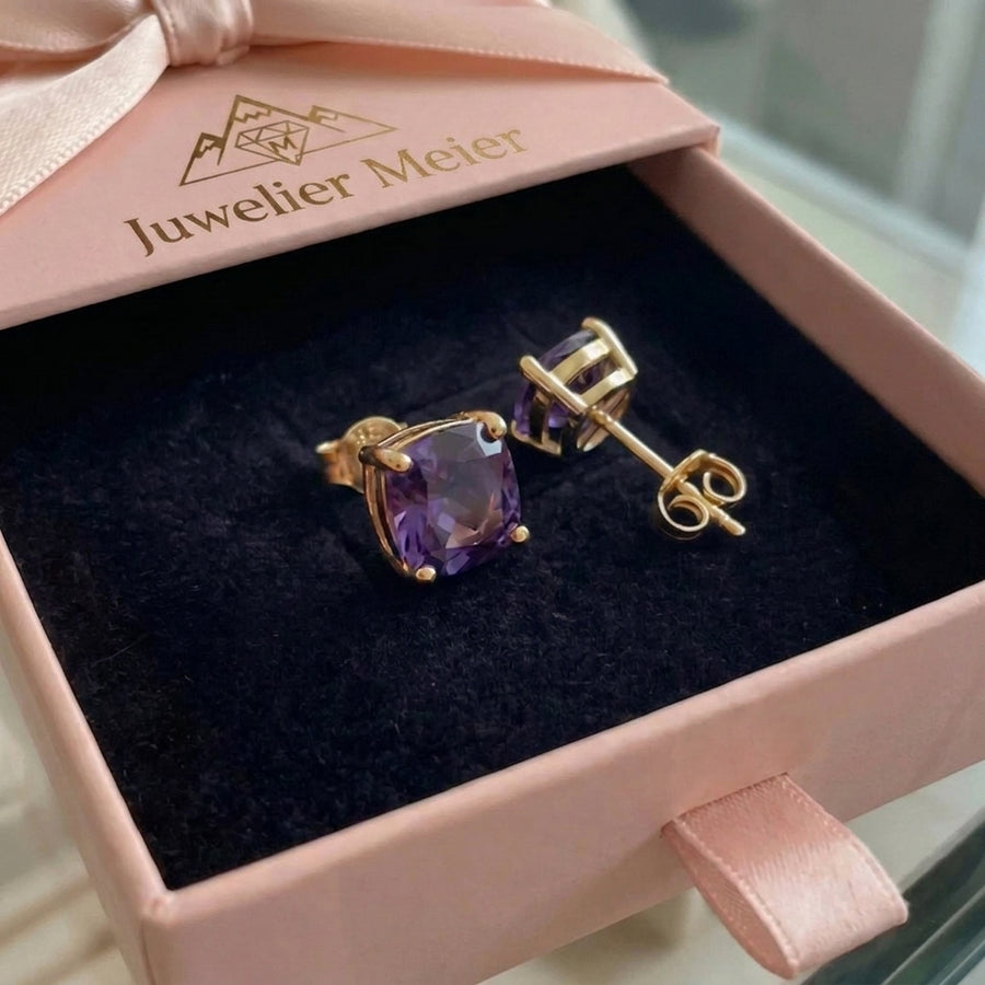 Quadratische Amethyst-Ohrringe | Gold