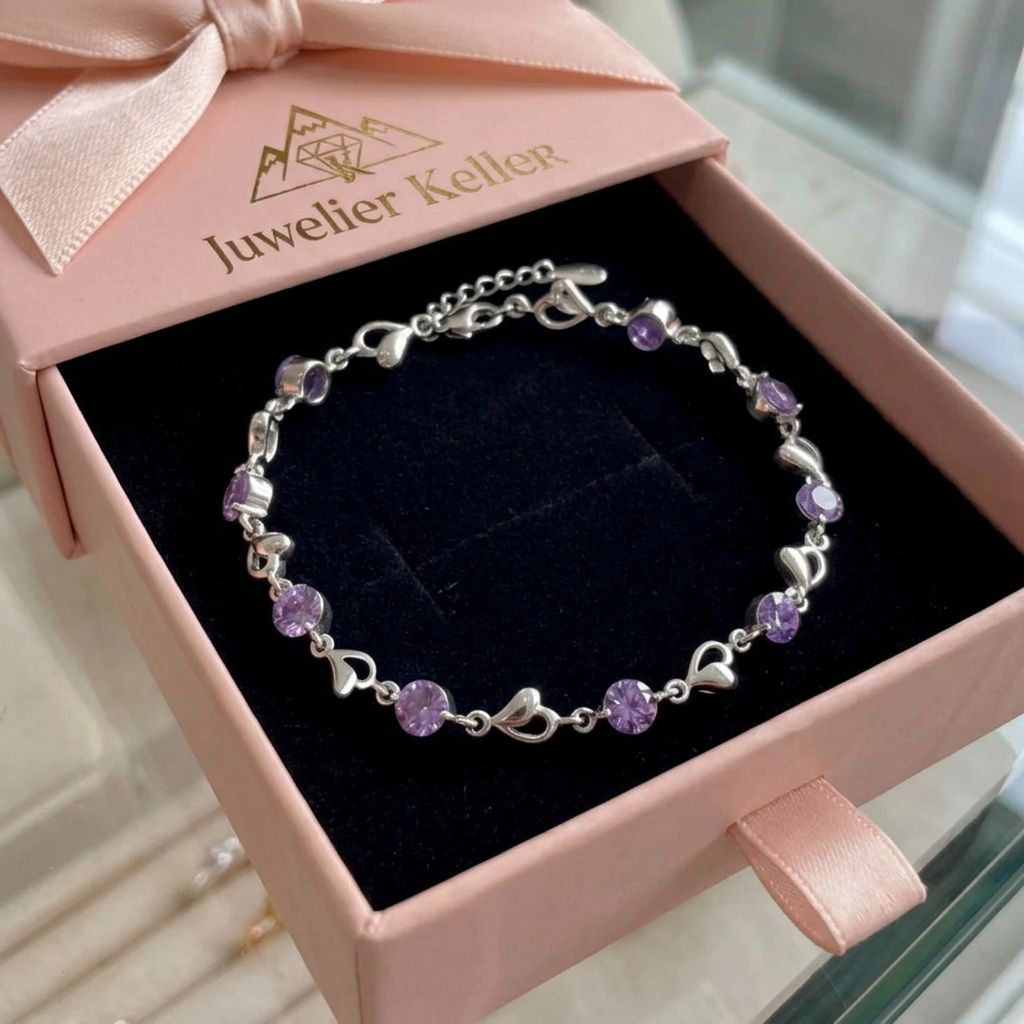 Violettes Herz Halskette | Weissgold