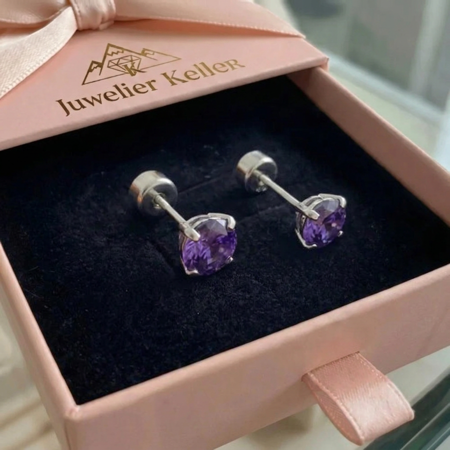 Amethyst runde Stecker | Weissgold